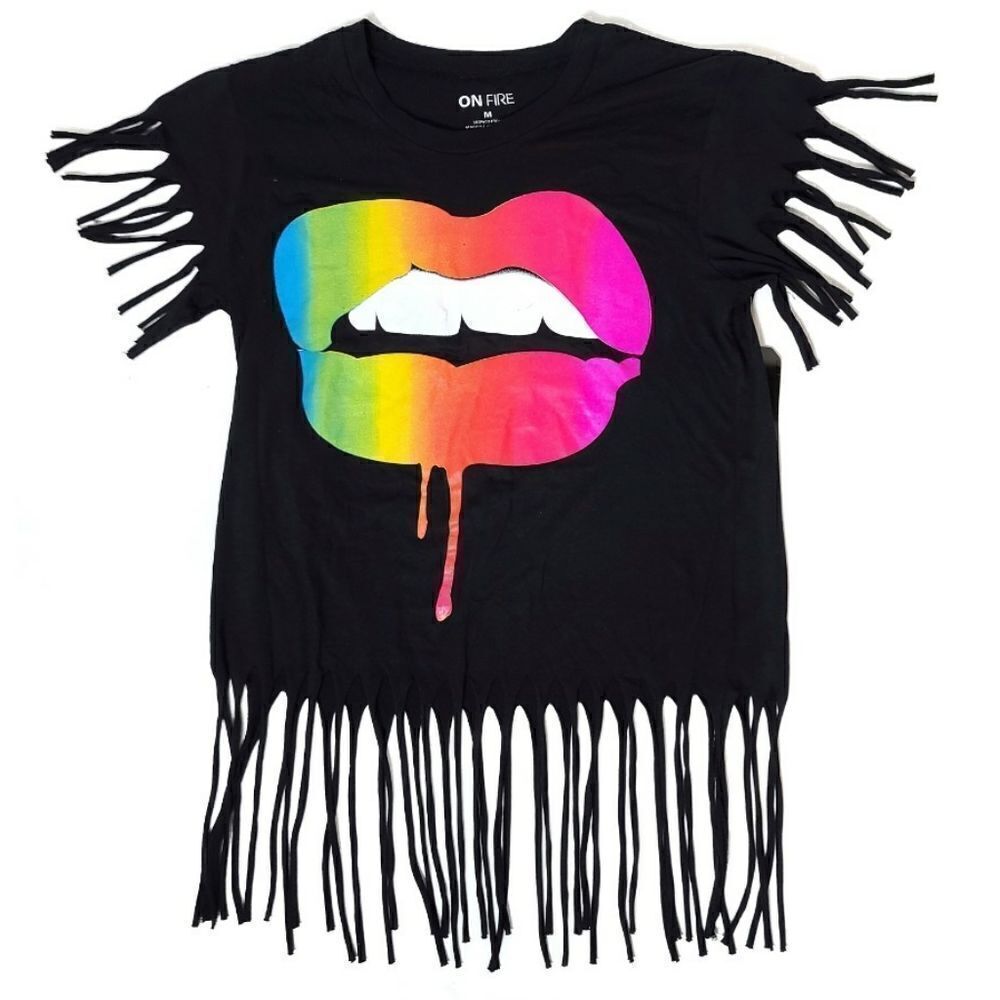 Black Women's Fringe Lip Shirt